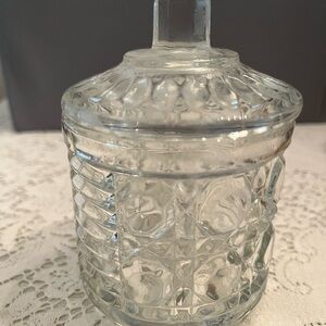 Clear Pressed Glass Sugar Bowl with Lid. Makes a Cute Fairy Lamp
